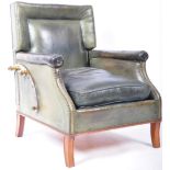 QUALITY ANTIQUE MAHOGANY AND GREEN LEATHER RECLINING ARMCHAIR