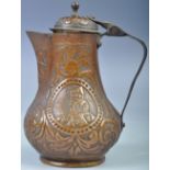 AN UNUSUAL 19TH CENTURY COPPER SPARROW BEAK JUG