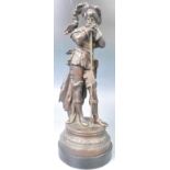 19TH CENTURY BRONZE STATUE OF A CAVALIER ON MARBLE BASE