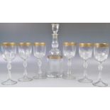 COLLECTION OF GERMAN BOHEMIAN WINE GLASSES & DECANTER