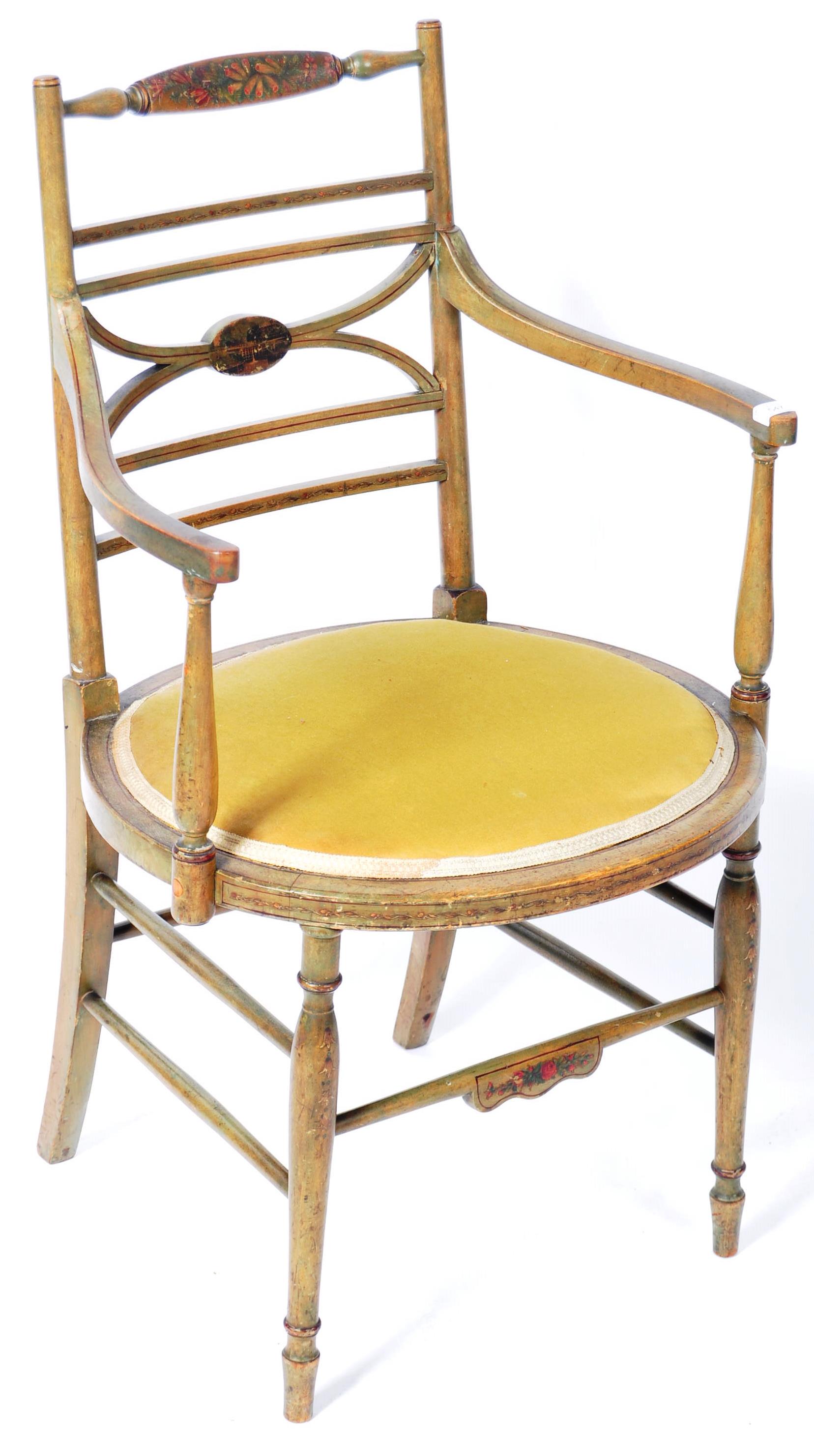EARLY 19TH CENTURY GEORGIAN REGENCY PAINTED ARM CHAIR - Image 2 of 8