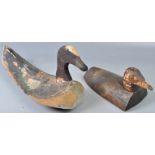 TWO 19TH CENTURY ANTIQUE HAND CARVED WOODEN DUCK DECOYS