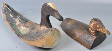 TWO 19TH CENTURY ANTIQUE HAND CARVED WOODEN DUCK DECOYS