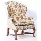 19TH CENTURY QUEEN ANNE STYLE WALNUT WING CHAIR