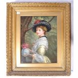 19TH CENTURY OIL PORTRAIT PAINTING DEPICTING LADY HOLDING VASE