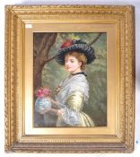 19TH CENTURY OIL PORTRAIT PAINTING DEPICTING LADY HOLDING VASE