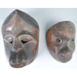 TWO AFRICAN TRIBAL ANTIQUES CEREMONIAL MASKS