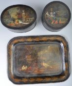 THREE GEORGIAN HAND PAINTED TOLEWARE OBJECTS