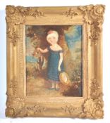 19TH CENTURY NAIVE OIL ON CANVAS PAINTING OF A GIRL