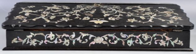 19TH CENTURY CHINESE BLACK LACQUER M.O.P. WRITING SLOPE