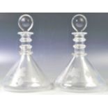 RARE PAIR OF 19TH CENTURY GLASS SHIPS DECANTERS