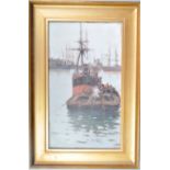 HARTLEPOOL DOCKS - EARLY 20TH CENTURY OIL ON BOARD PAINTING