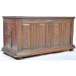 18TH CENTURY OAK COFFER HAVING CARVED TUDOR ROSE DECORATION