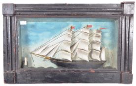 19TH CENTURY CARVED SHIP IN PERIOD DISPLAY CASE