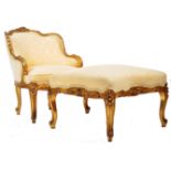 STUNNING 19TH CENTURY GILTWOOD ARMCHAIR AND FOOTSTOOL