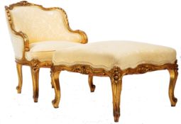 STUNNING 19TH CENTURY GILTWOOD ARMCHAIR AND FOOTSTOOL