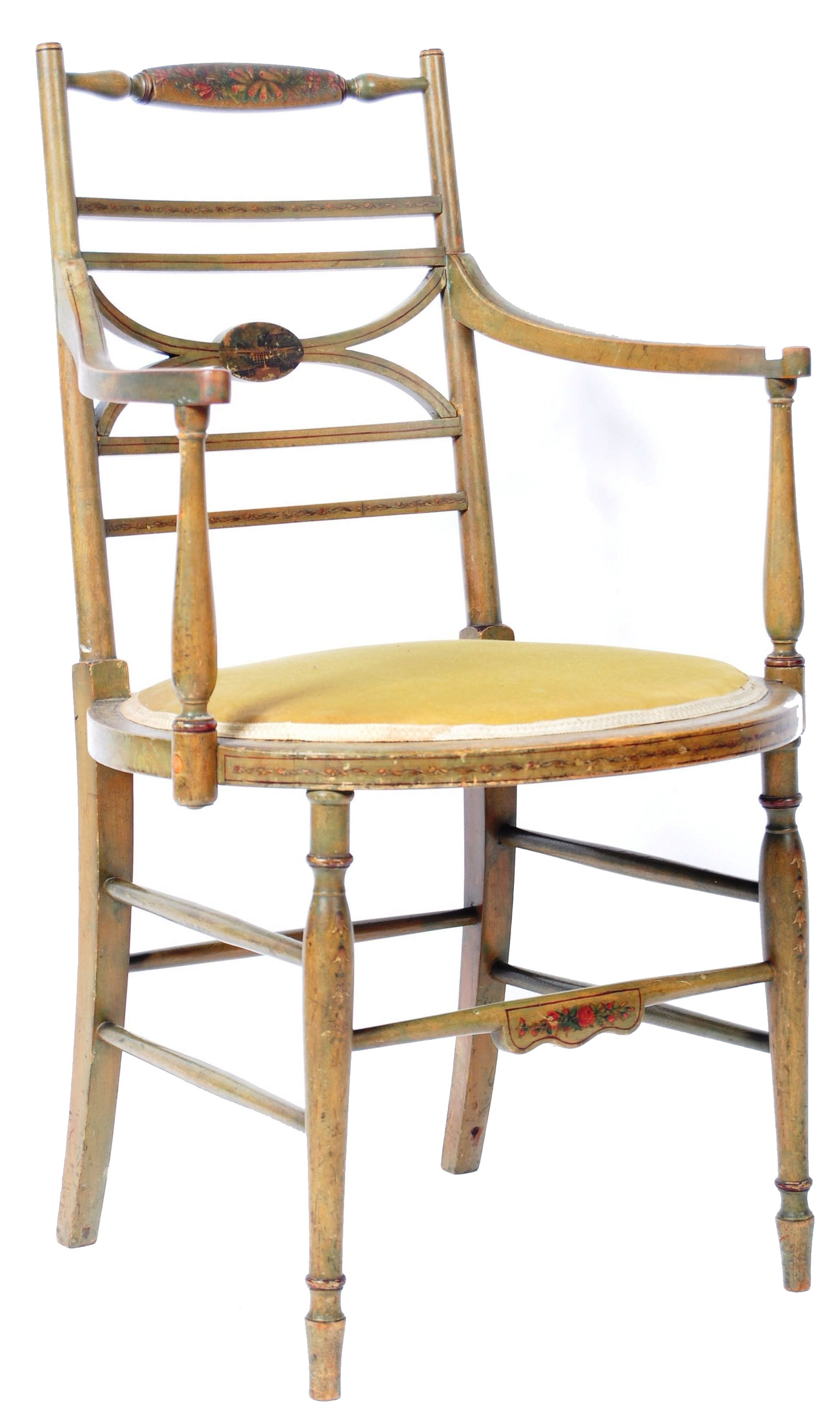 EARLY 19TH CENTURY GEORGIAN REGENCY PAINTED ARM CHAIR