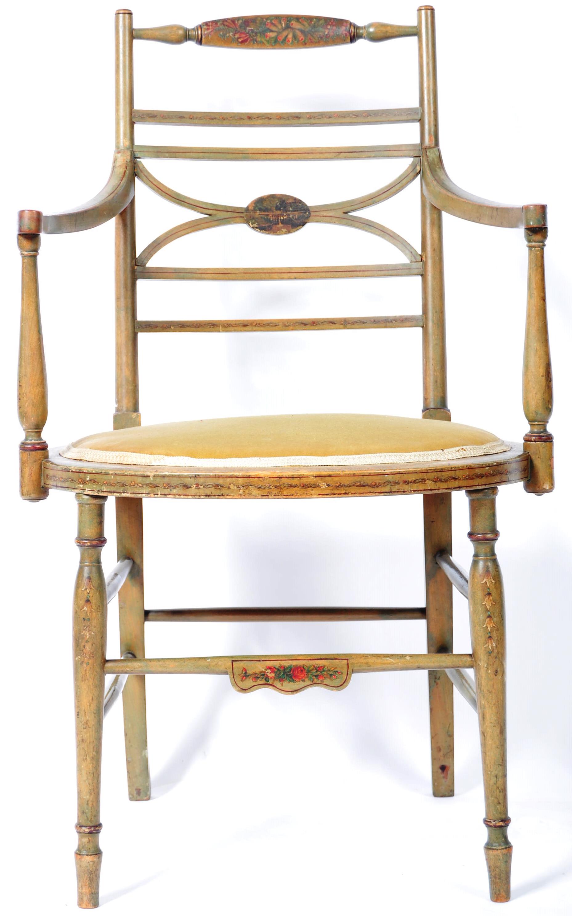 EARLY 19TH CENTURY GEORGIAN REGENCY PAINTED ARM CHAIR - Image 3 of 8