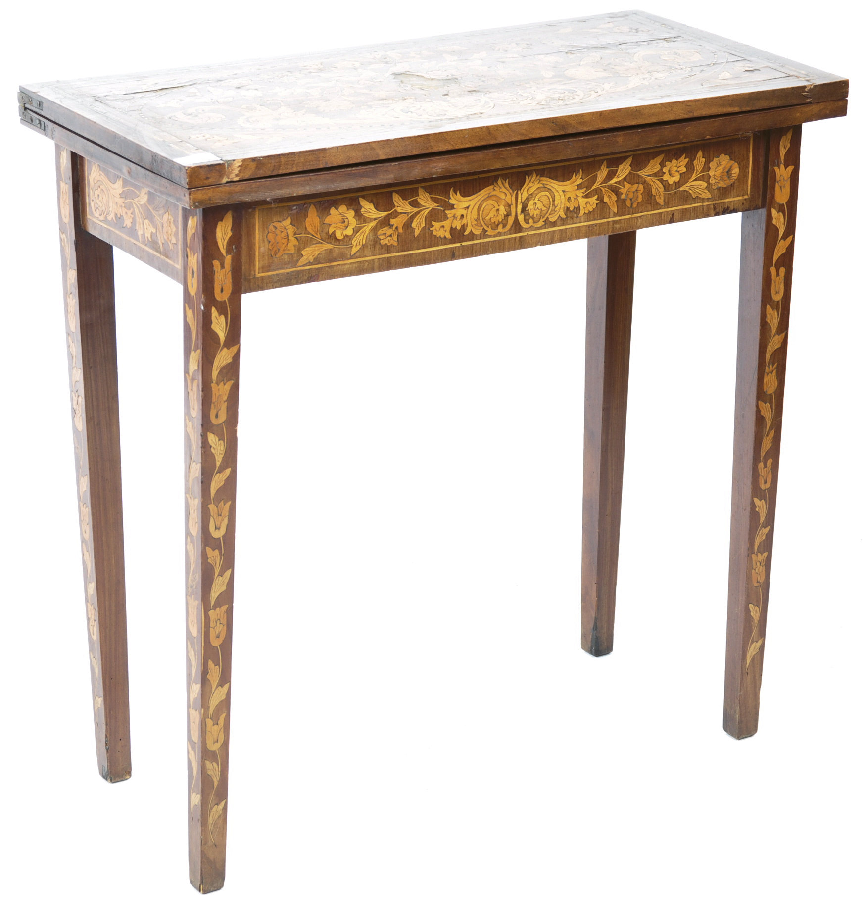 19TH CENTURY ENGLISH DUTCH MARQUETRY INLAID CARD TABLE - Image 2 of 6