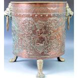 19TH CENTURY VICTORIAN DUTCH BRASS AND COPPER LOG BIN COAL SCUTTLE