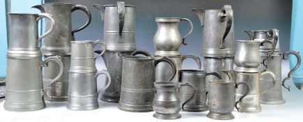 COLLECTION OF ANTIQUE ENGLISH PEWTER JUGS AND TANKARDS