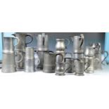 COLLECTION OF ANTIQUE ENGLISH PEWTER JUGS AND TANKARDS