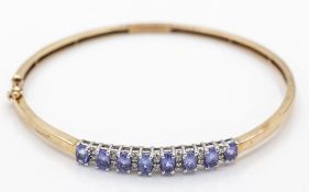 A Hallmarked 9ct Gold Amethyst & Diamond Hinged Bangle