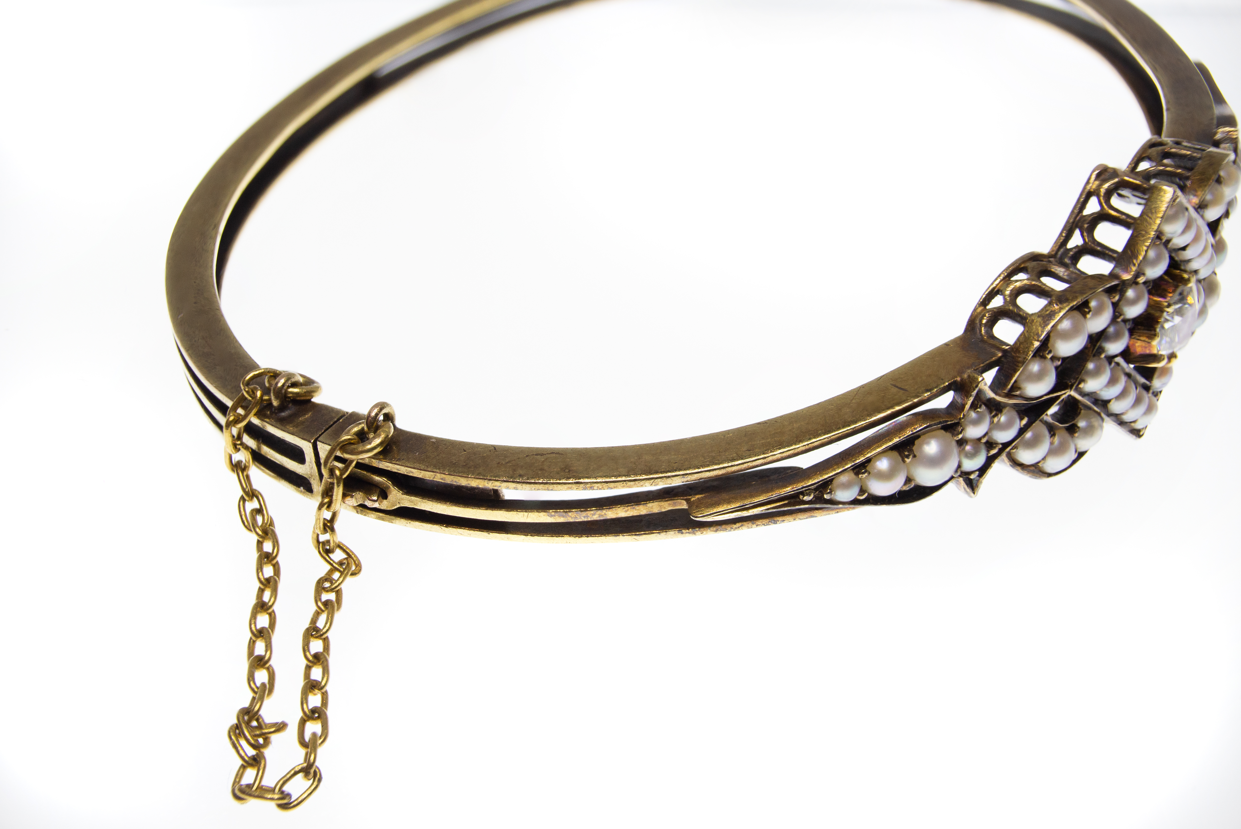 Victorian Gold Diamond & Pearl Bracelet Bangle - Image 6 of 10