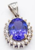 18ct White Gold AAA Tanzanite & Diamond Necklace Pendant