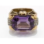 A Retro Gold Amethyst & Diamond Ring.