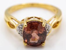 18ct Gold Pink Zircon & Diamond Ring