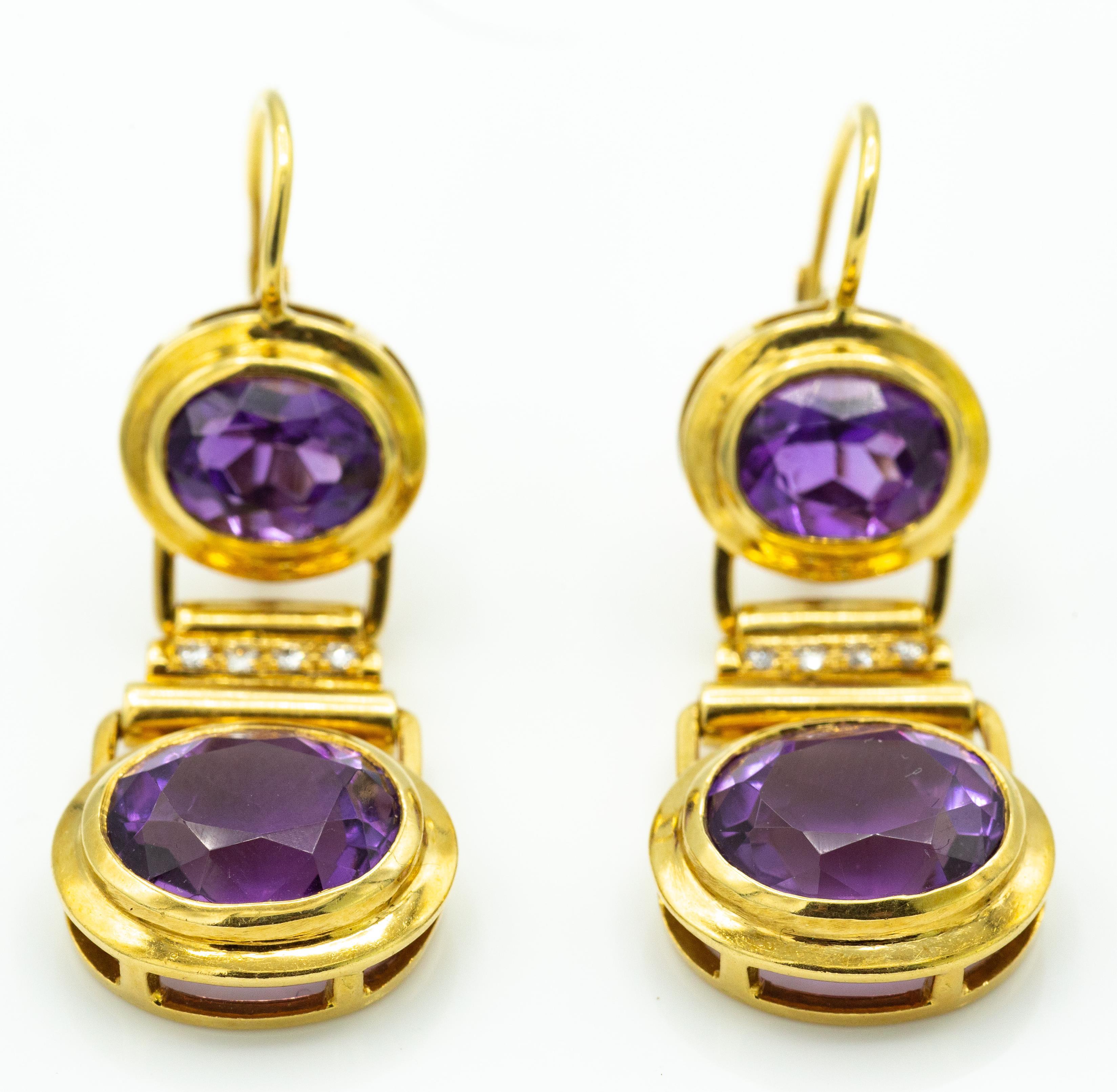 A Pair of Italian 18ct Gold Amethyst & Diamond Drop Earrings - Image 3 of 5