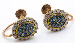 9ct Gold Blue & White Diamond Cluster Earrings