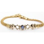 Hallmarked 9ct Gold & Sapphire Cabochon Bracelet Chain