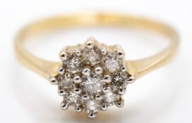 9ct Hallmarked Yellow Gold and Diamond Cluster Ring