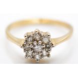 9ct Hallmarked Yellow Gold and Diamond Cluster Ring