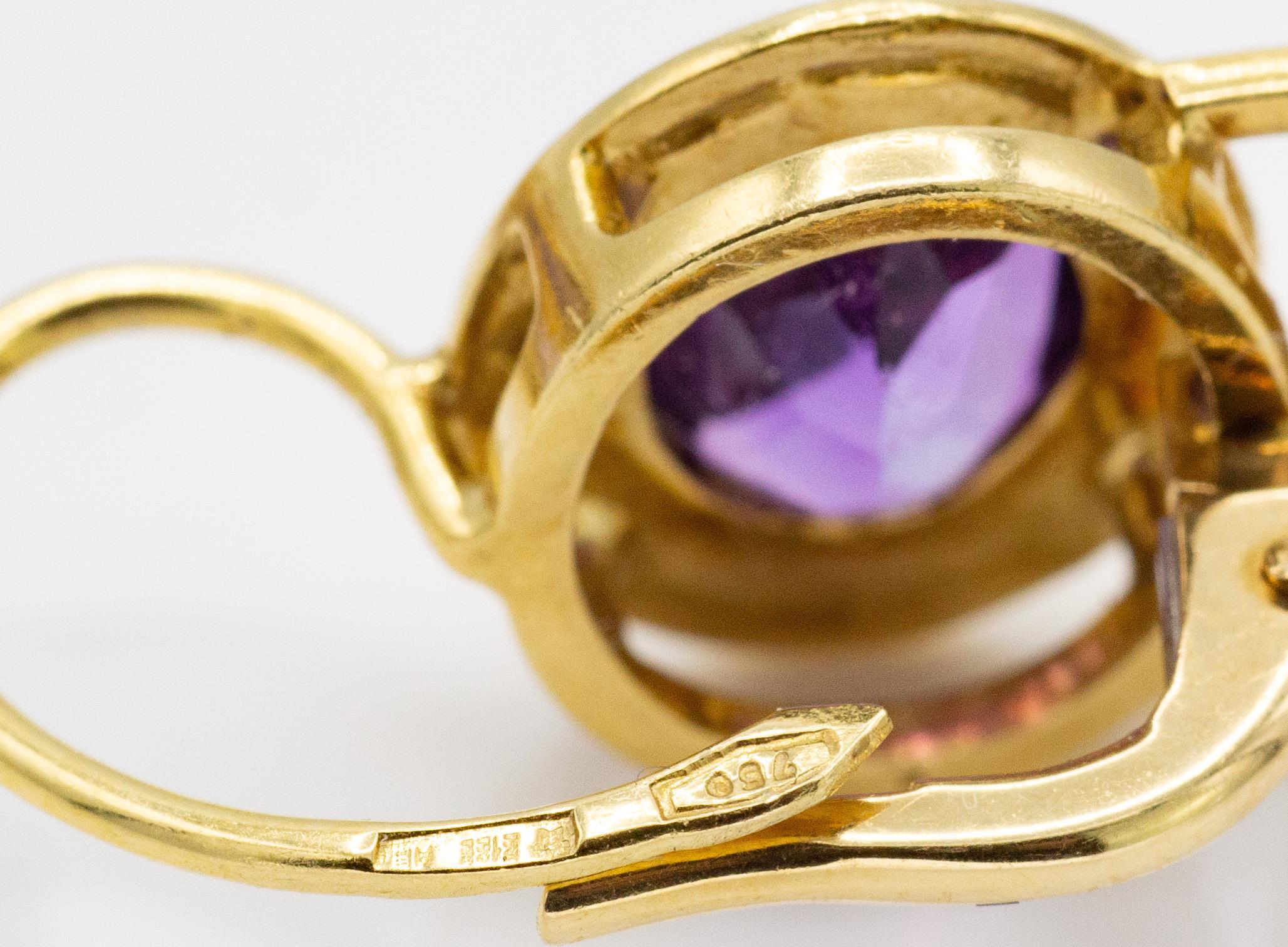 A Pair of Italian 18ct Gold Amethyst & Diamond Drop Earrings - Image 5 of 5