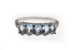 9ct White Gold Aquamarine & Diamond Five Stone Ring