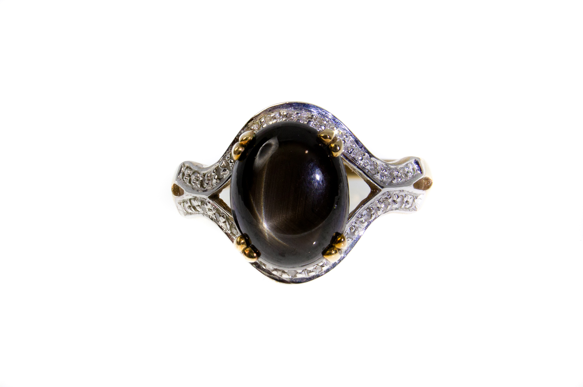 9ct Gold Black Star Sapphire & Diamond Ring - Image 4 of 8