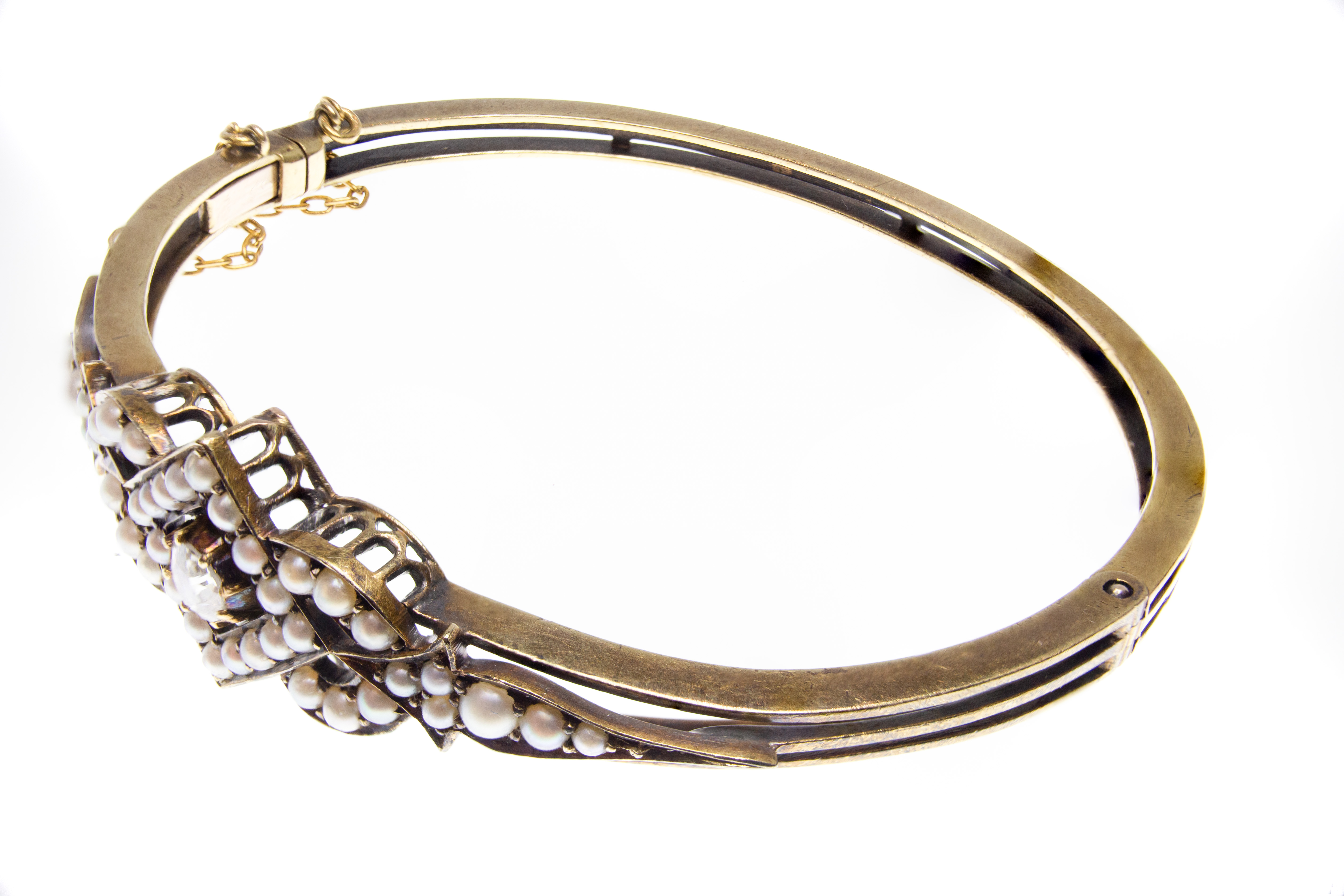 Victorian Gold Diamond & Pearl Bracelet Bangle - Image 3 of 10