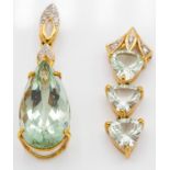 Two 9ct Gold Green Amethyst & Diamond Necklace Pendants