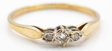 Hallmarked 9ct Gold & Diamond Three Stone Ring
