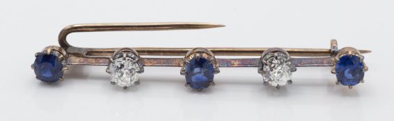 An Antique Gold Sapphire & Diamond Bar Brooch Pin