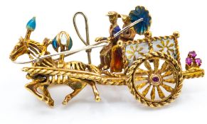 A Gold Ruby & Enamel Novelty Brooch Pin