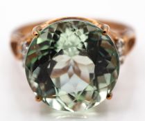 9ct Rose Gold Green Amethyst & Diamond Ring