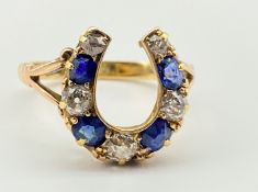 A Victorian 9ct Gold Sapphire & Diamond Horseshoe Ring