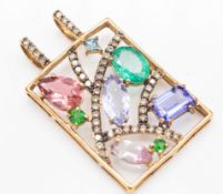 A 9ct Gold Diamond & Multi Gemstone Necklace pendant