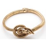 Hallmarked 9ct gold Orouboros Snake Serpent Bangle
