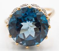 9ct Gold London Blue Topaz & Diamond Ring