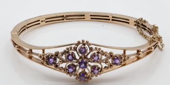 9ct Gold Hallmarked Amethyst Knife Bar Bangle